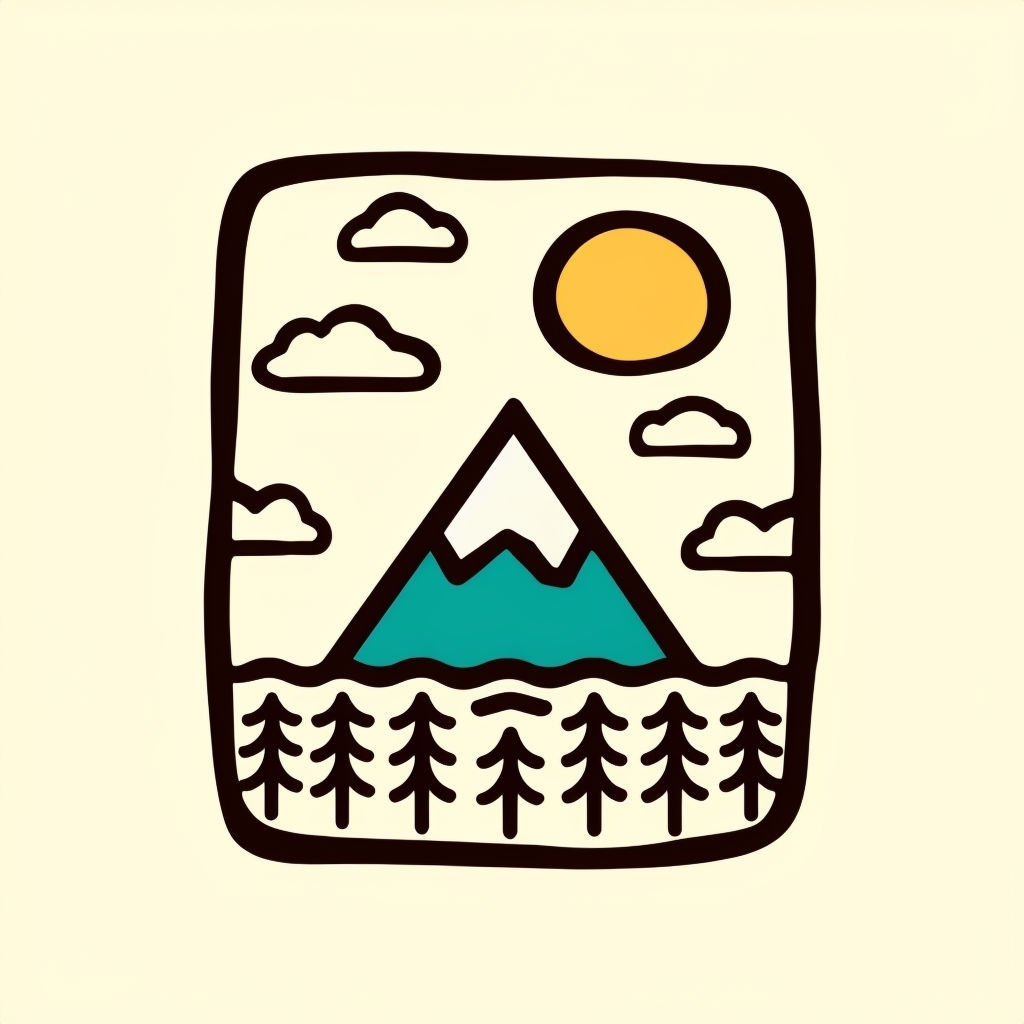 Whimsical Landscape with Sun and Mountains Cartoon T-Shirt