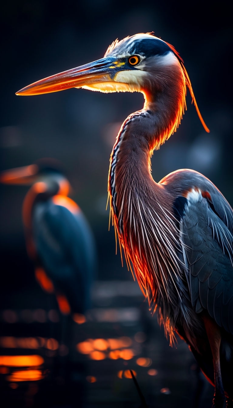 Dramatic Close-Up of a Heron with Stunning Lighting Mobile Wallpaper