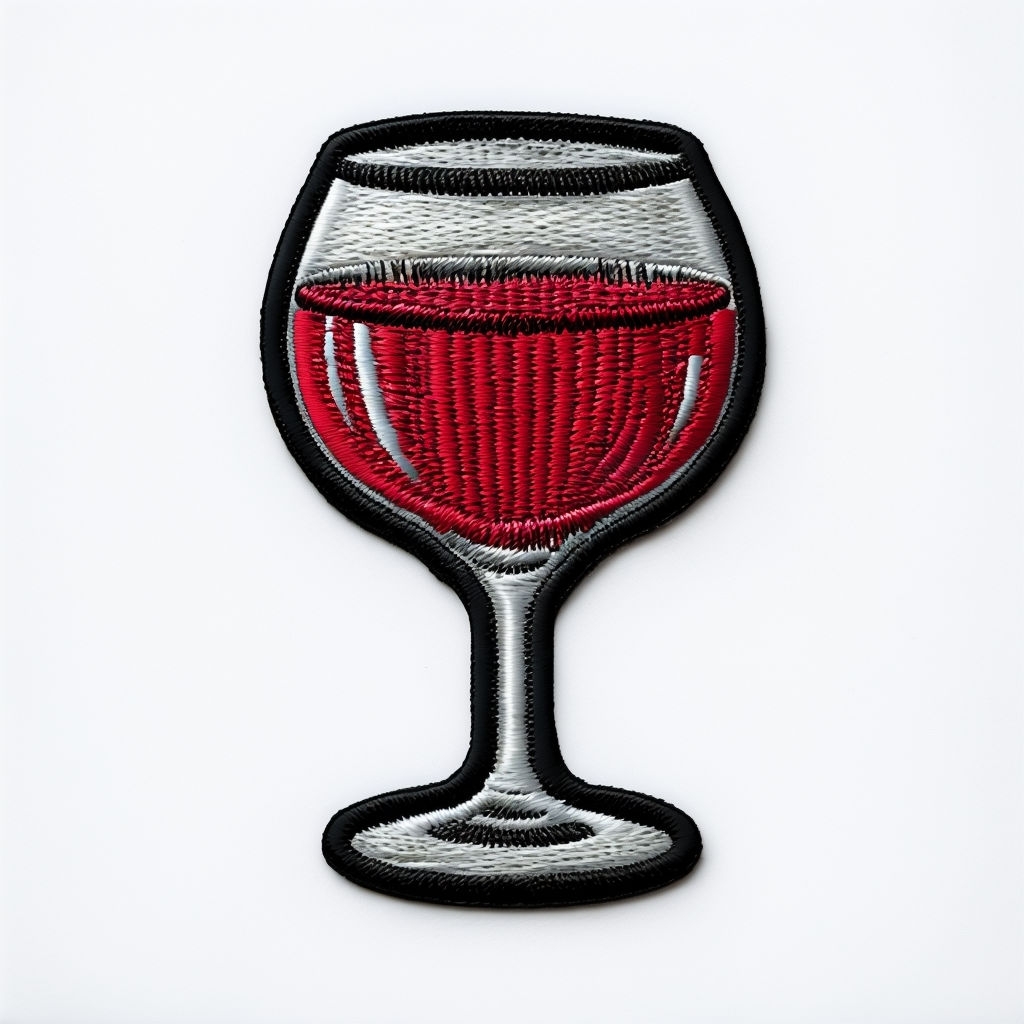 Stylized Embroidered Wine Glass Patch Design for Hats