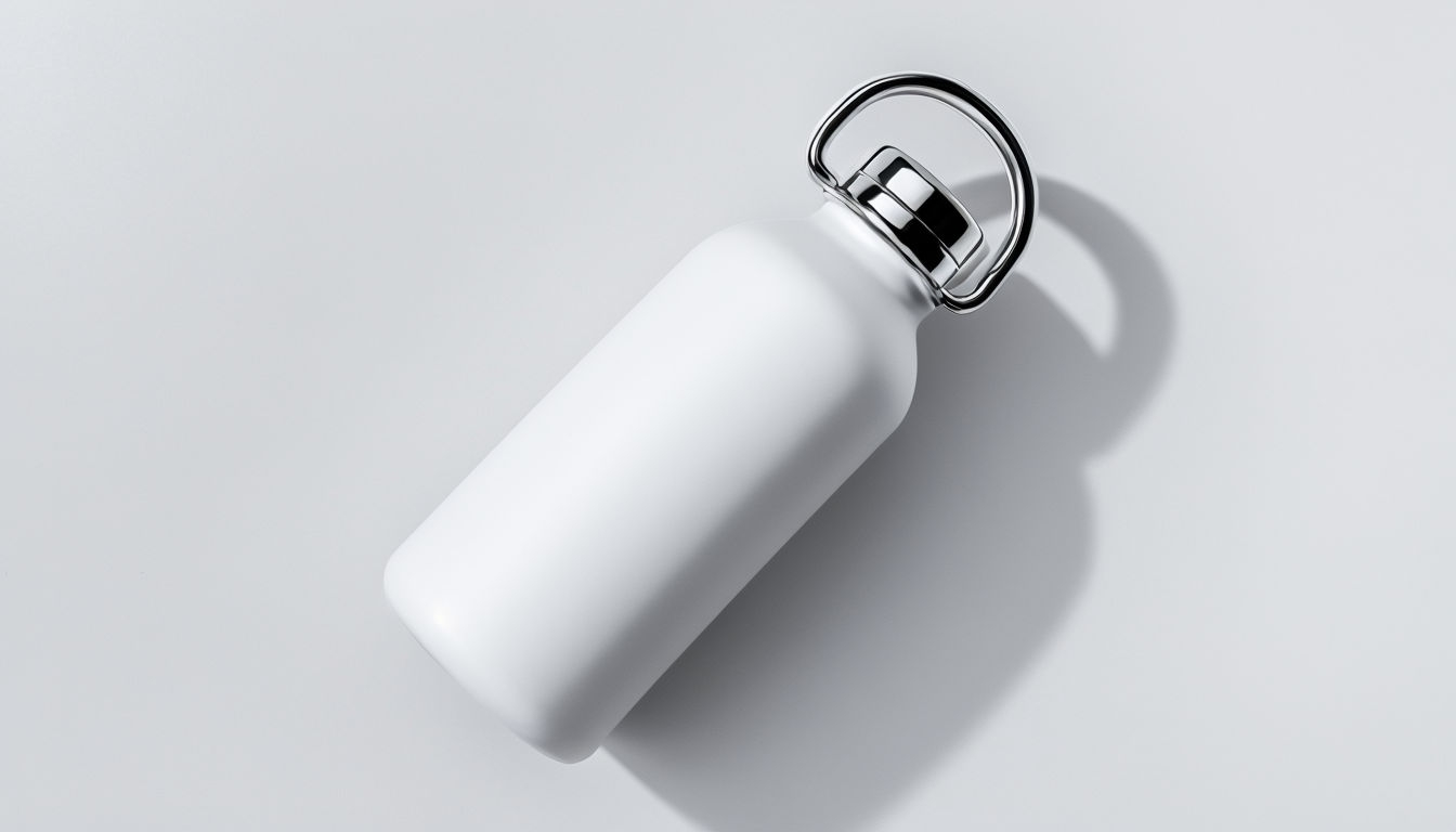 Minimalist White Metal Water Bottle Flat Lay Mockup