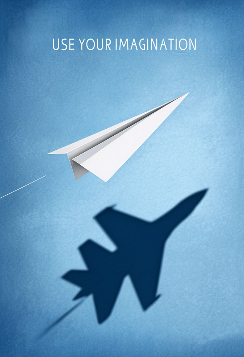 Imaginative Paper Airplane with Fighter Jet Shadow Art