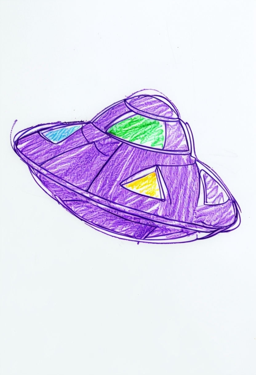 Whimsical Crayon Alien Spaceship Drawing Art