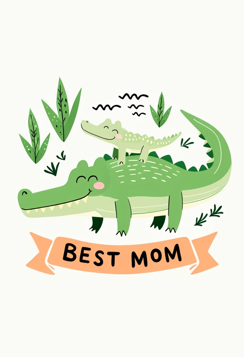 Playful Alligators Best Mom Cartoon T-Shirt
