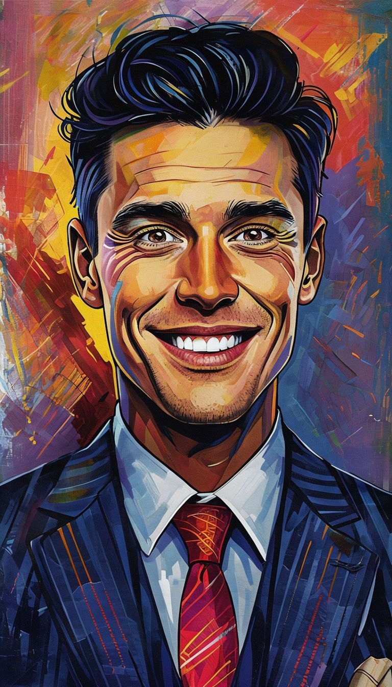 Vibrant Expressionistic Portrait of a Joyful Man Illustration Art