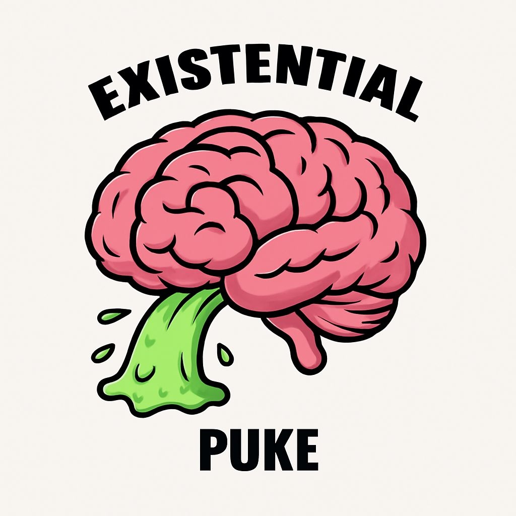 Vibrant Pink Brain with Green Liquid Puke Cartoon Sticker