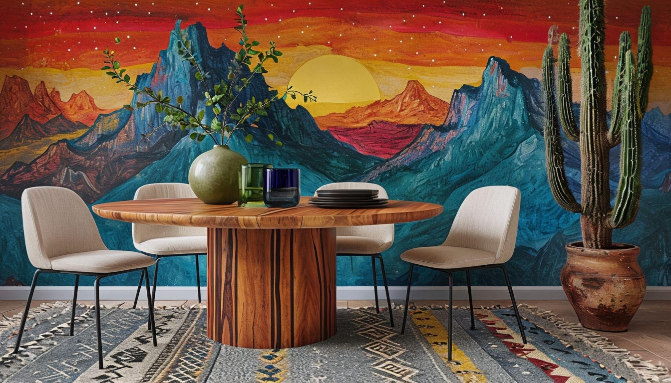 Vibrant Mountain Landscape Mural Dining Room Art