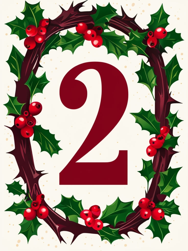 Bold Red Number 2 Festive Holly Wreath Design Event Sign