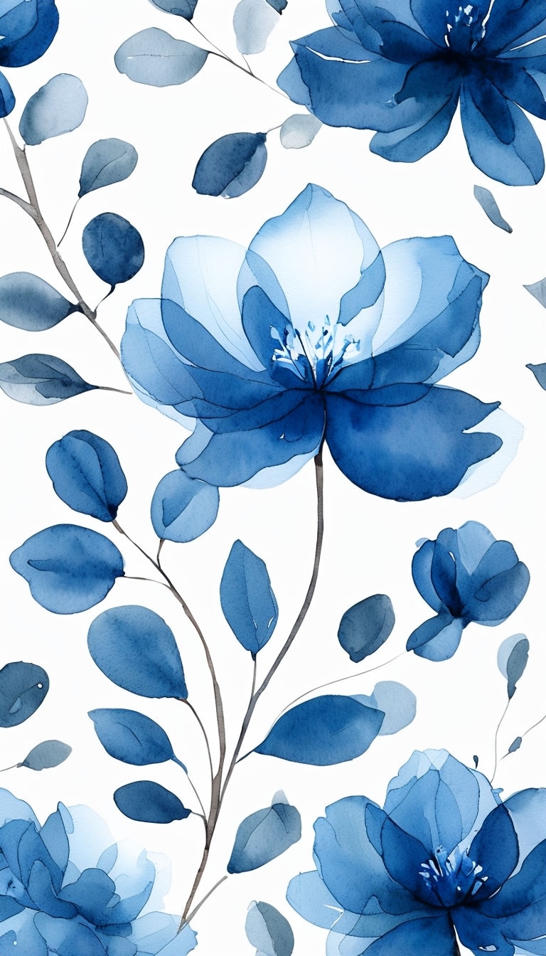 Delicate Blue Watercolor Floral Arrangement Mobile Wallpaper