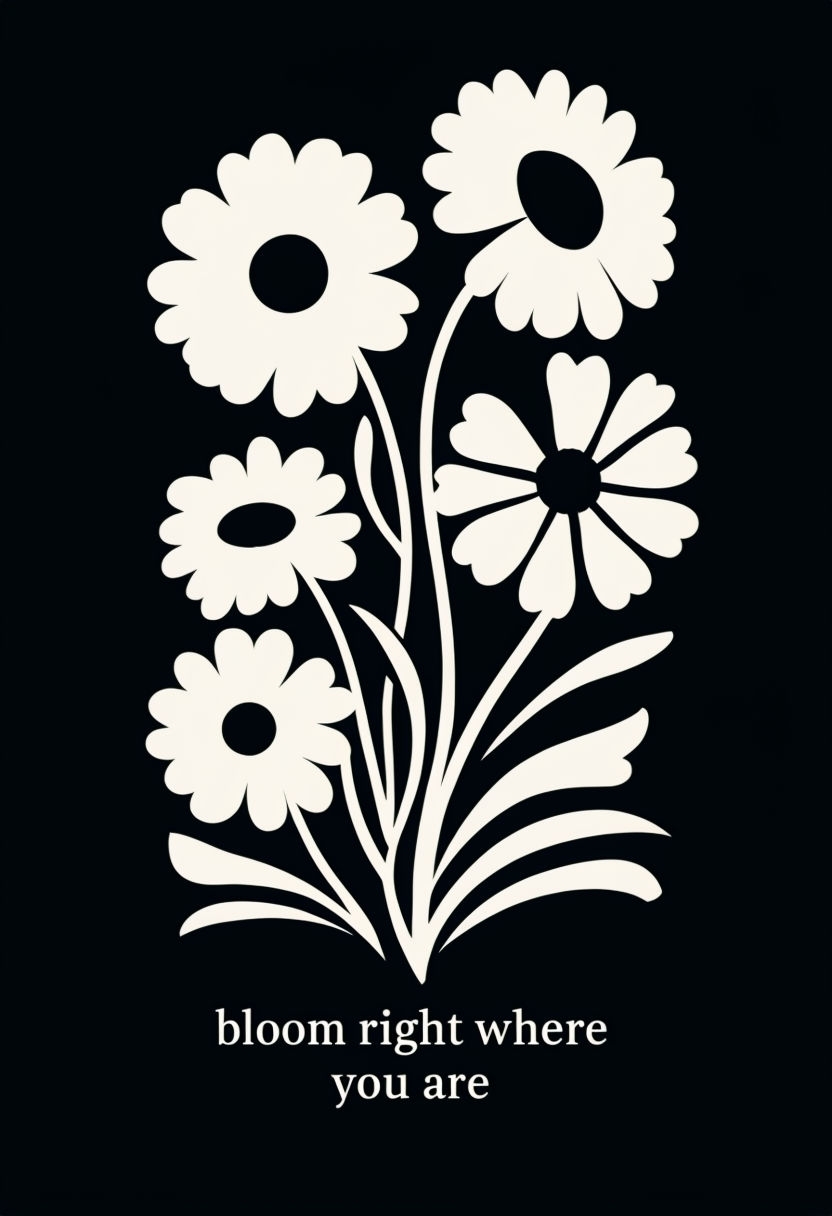 Modern Minimalist Floral Illustration with Inspirational Quote Poster