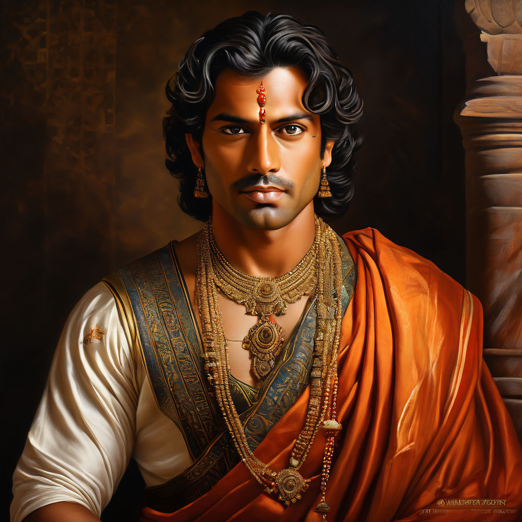 Subject: A detailed portrait of Samrat Ashoka in celebration... by ...