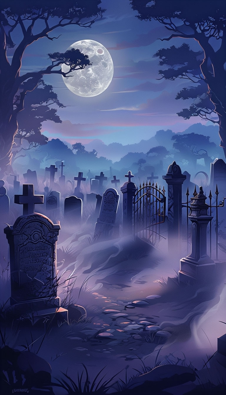 Mysterious Twilight Graveyard Illustration Poster