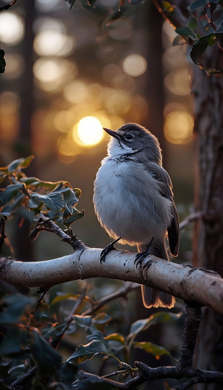 Serene Bird Perched on Tree Branch at Sunset Mobile Wallpaper