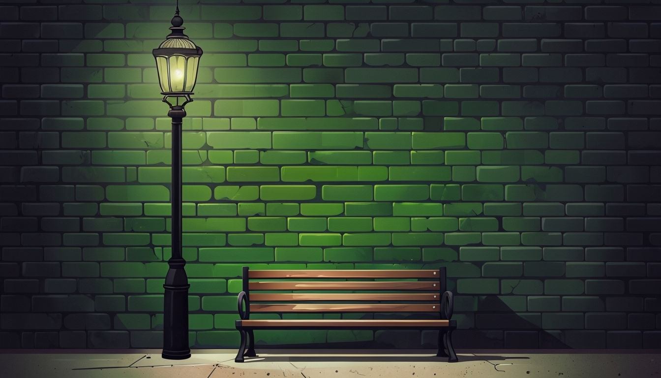 Serene Nighttime Park Scene with Streetlamp and Bench Background