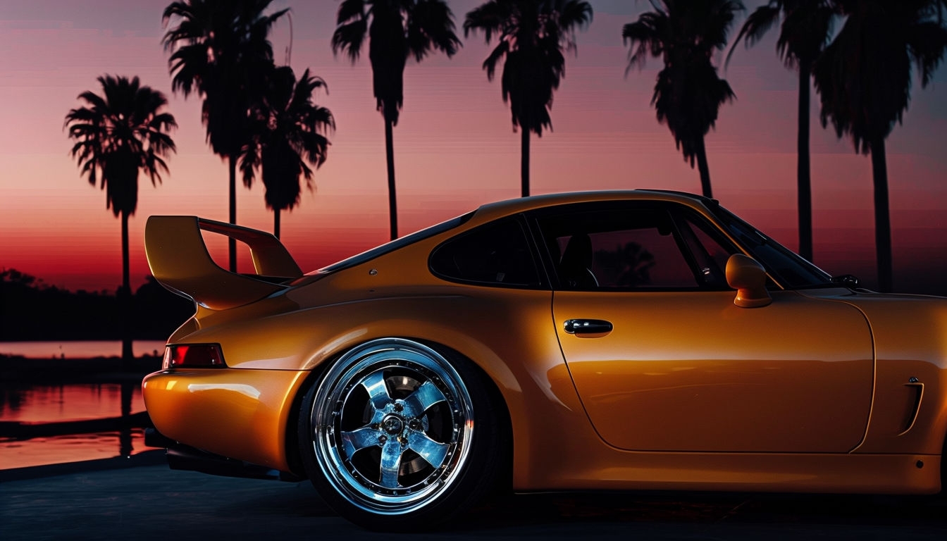 Retro Vintage Sports Car Sunset Scene Virtual Background