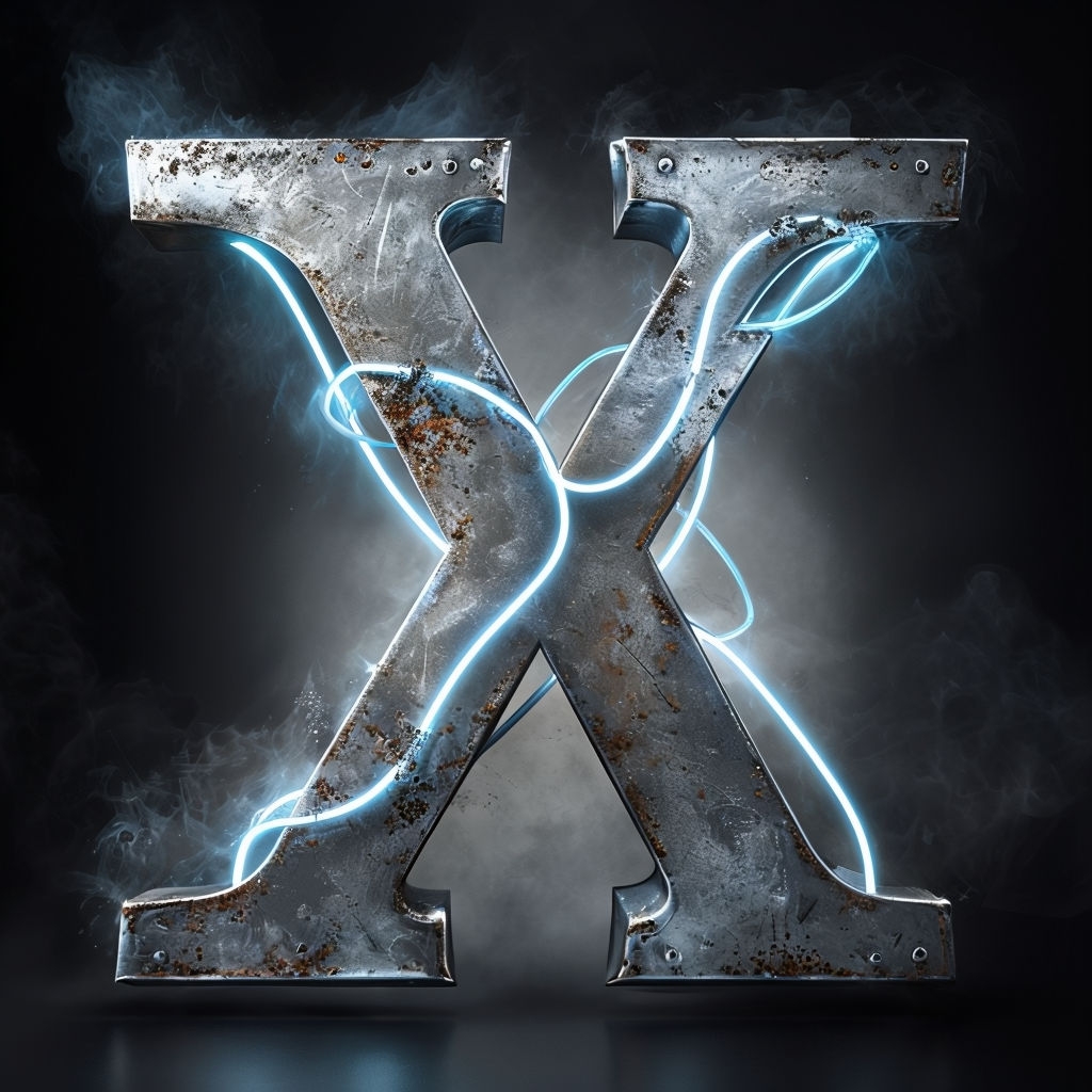 Futuristic Industrial Letter X with Glowing Neon Accents Art // Monogram