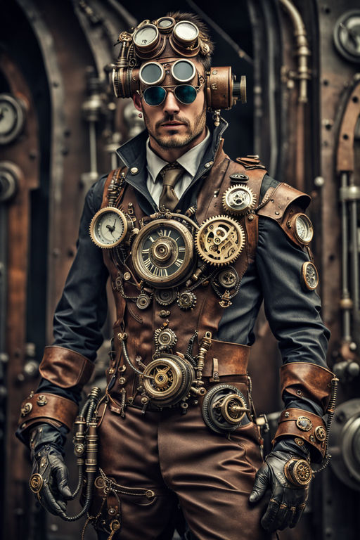 Steampunk man character manipulateur du temps in cyberpunk s... by ...