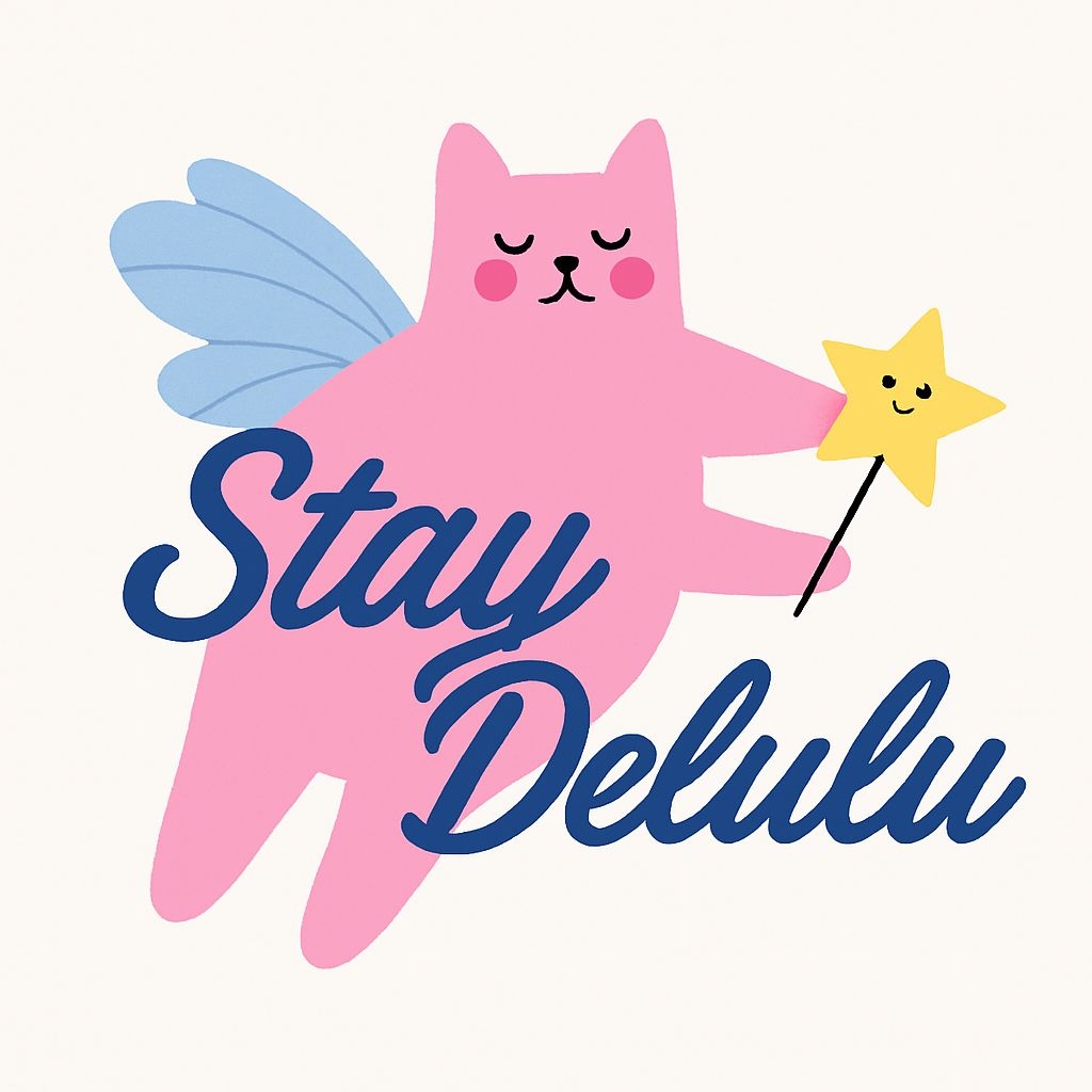 Whimsical Pink Cat Character with Star Wand Sticker