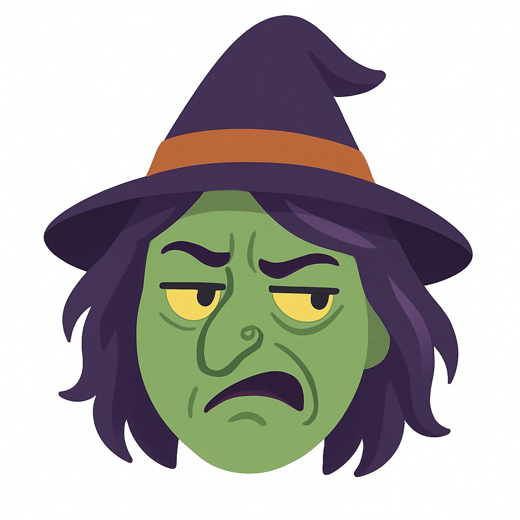 Vibrant Cartoon Witch Face Illustration for Halloween Sticker