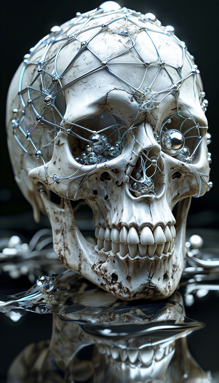 Intricate Hyperrealistic Skull Art with Metallic Structures Mobile Wallpaper