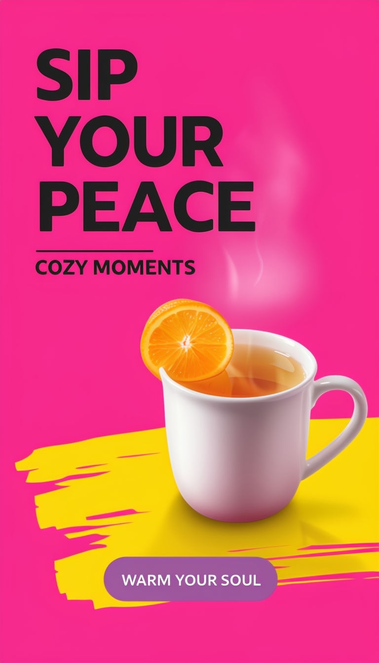 SIP YOUR PEACE Herbal Tea Advertisement with Cozy Moments Call-to-Action Ads