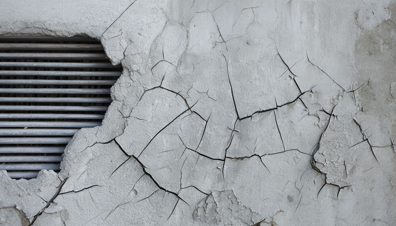 Severely Cracked Light Gray Concrete Wall Virtual Background