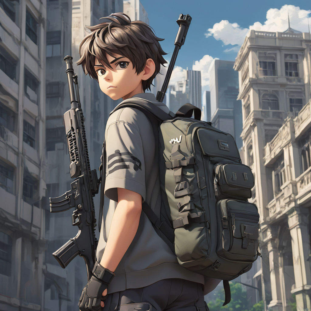 Anime boy wearing military equipment and holding a FN FAL battle rifle.