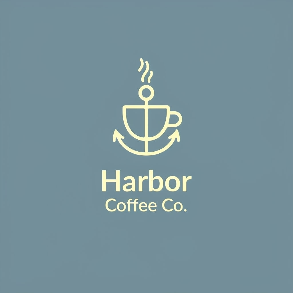 Minimalist Harbor Coffee Co. Logo Design with Anchor and Cup Icon for Logo