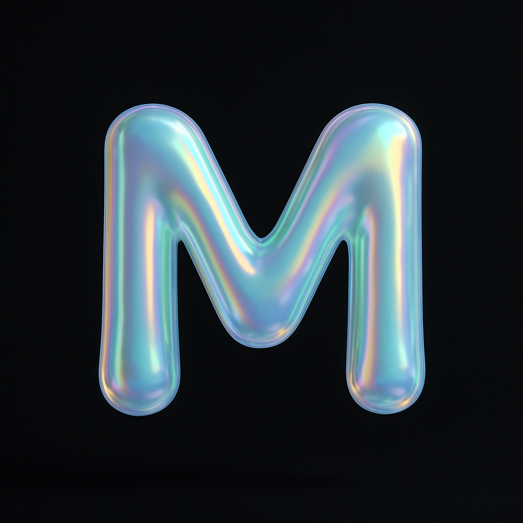 Iridescent 3D Letter M Monogram Design on Black Background Monogram