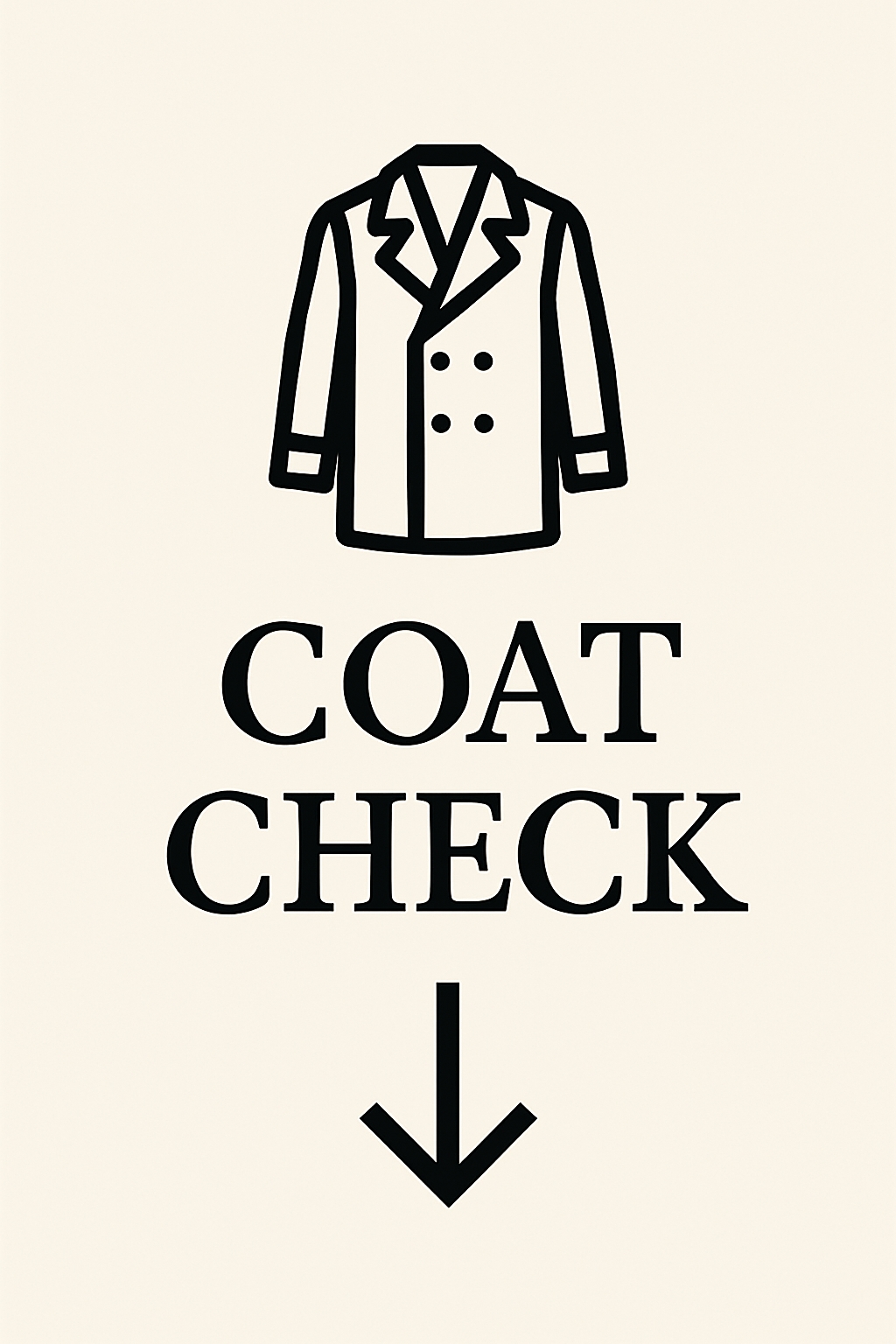 Minimalist Coat Check Sign with Illustration and Arrow Design Event Sign