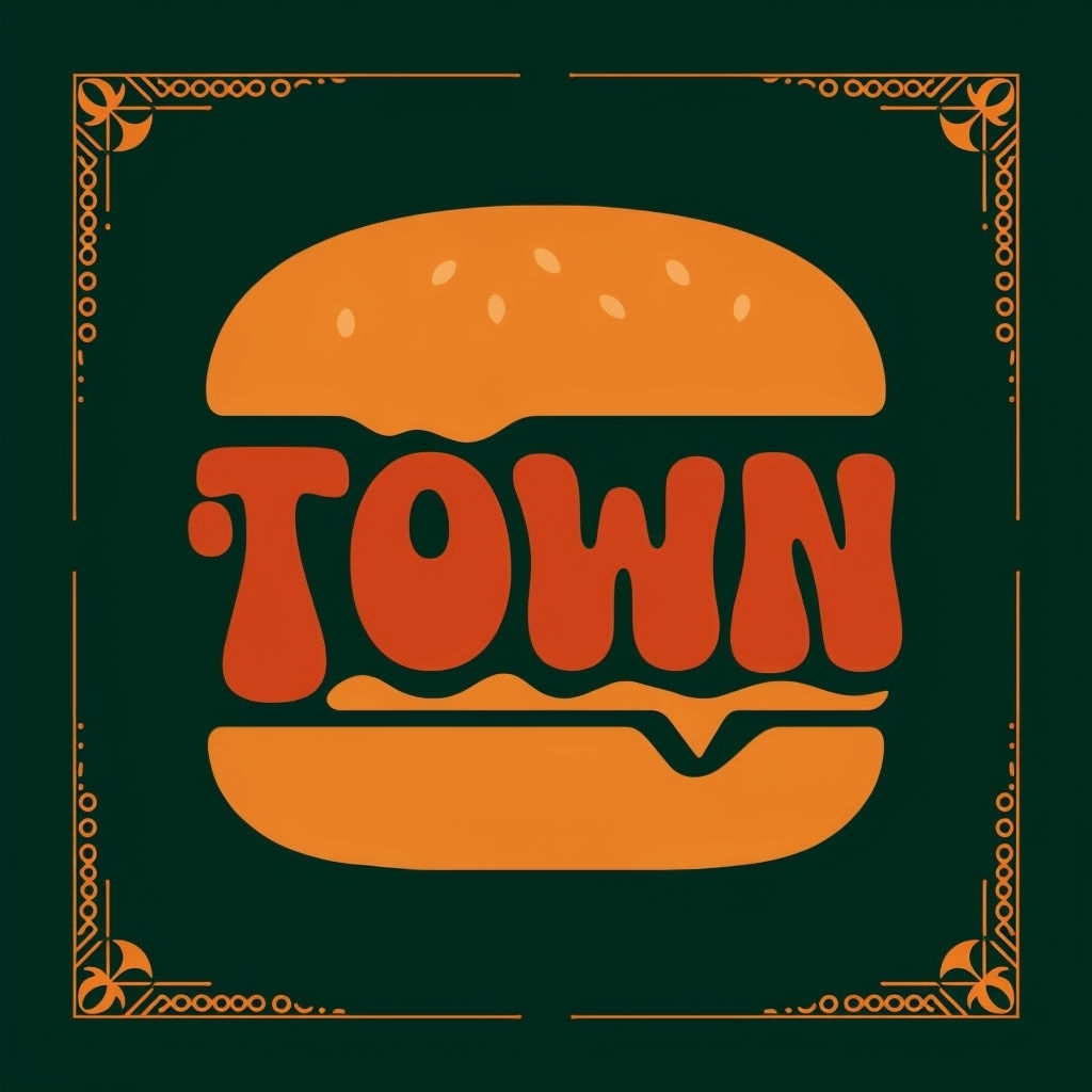 Stylized Retro Burger Town Logo Minimalist T-Shirt