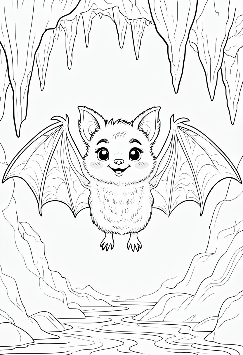 Cheerful Cartoon Bat Coloring Page Design for Kids Coloring Book Pages