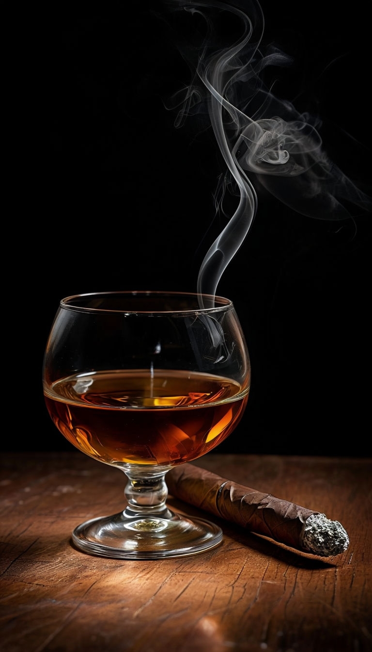 Elegant Cognac Glass and Cigar Still Life Mobile Wallpaper