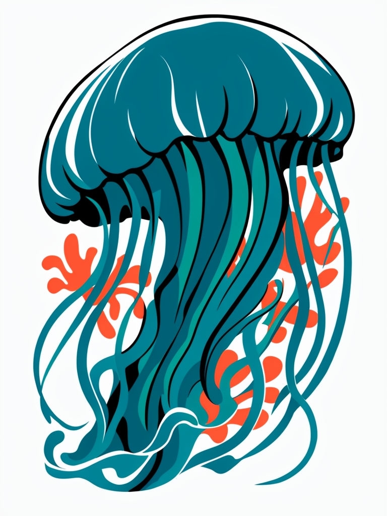 Vibrant Underwater Jellyfish Graphic Art Illustration Art