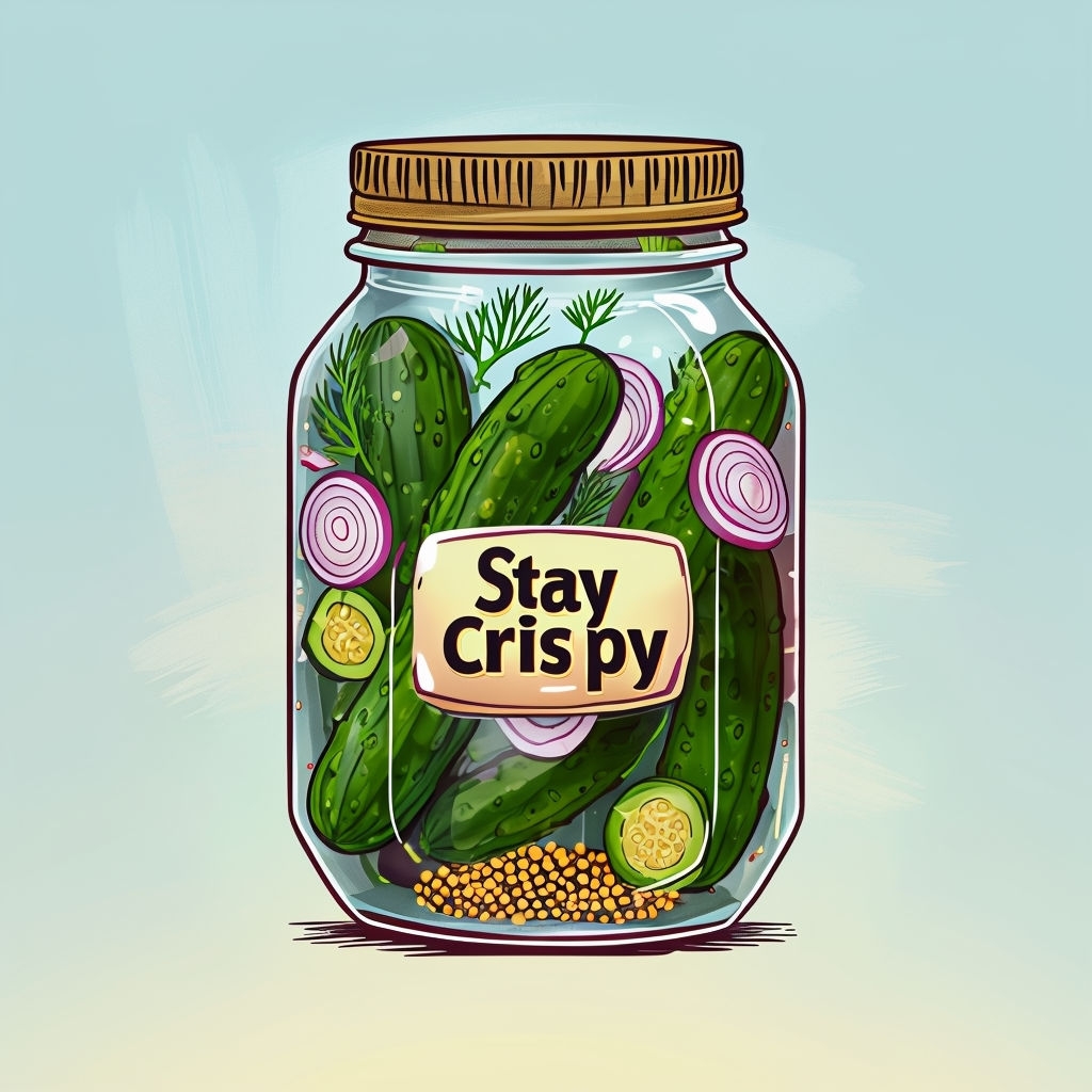 Playful Stay Crispy Pickled Jar Cartoon Illustration Sticker