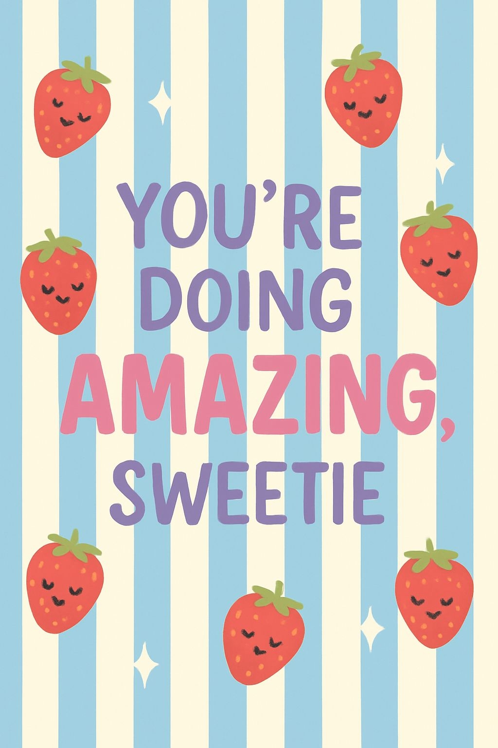 Cheerful Cartoon Strawberries with Motivational Quote Wallpaper