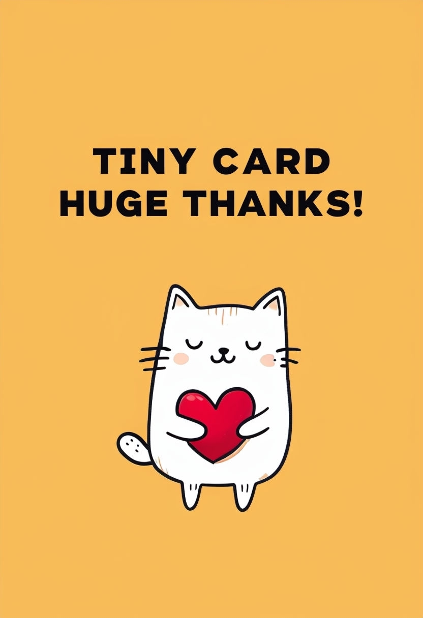 Minimalist Amber Thank You Card Featuring Cartoon Cat Illustration Cards & Invites
