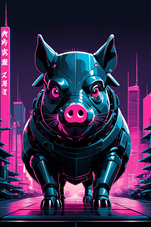 Minimalist vector art of a terminator pig by Lincoln Gomes - Playground