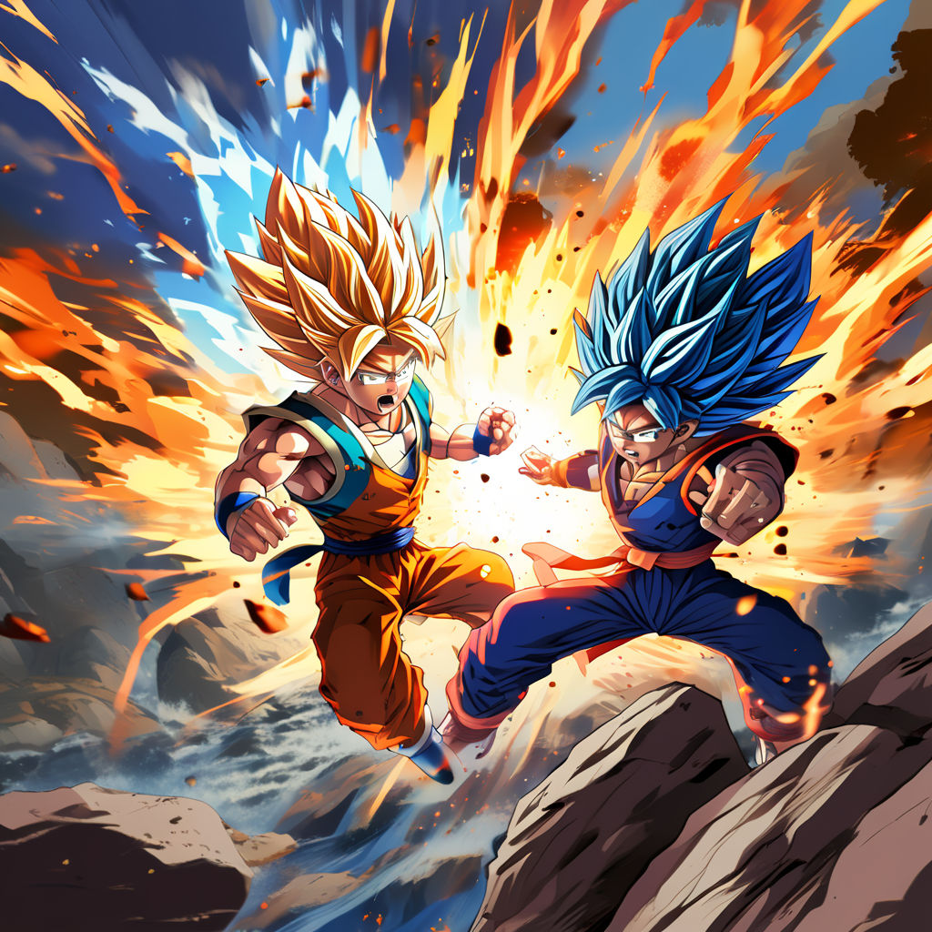 Goku and Vegeta locked in an epic battle by MAYHEMi - Playground