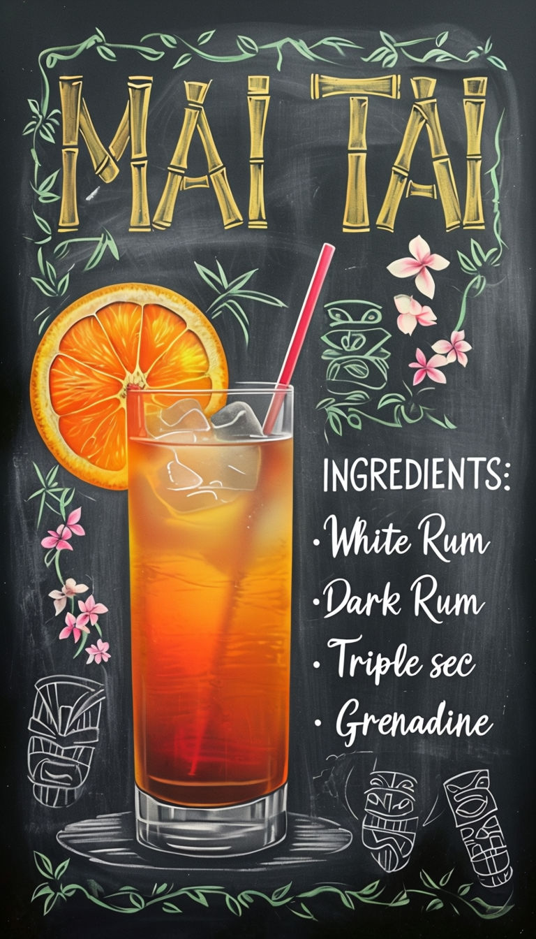 Tropical  Mai Tai Cocktail  Chalkboard Poster