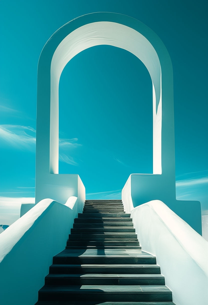 Majestic Grand Staircase Architecture with Azure Sky Poster