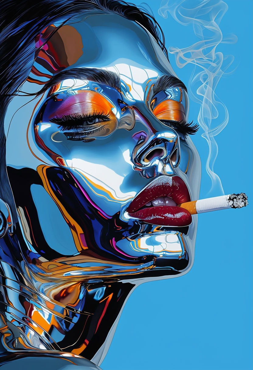 Futuristic Metallic Woman Portrait with Surrealistic Details Art