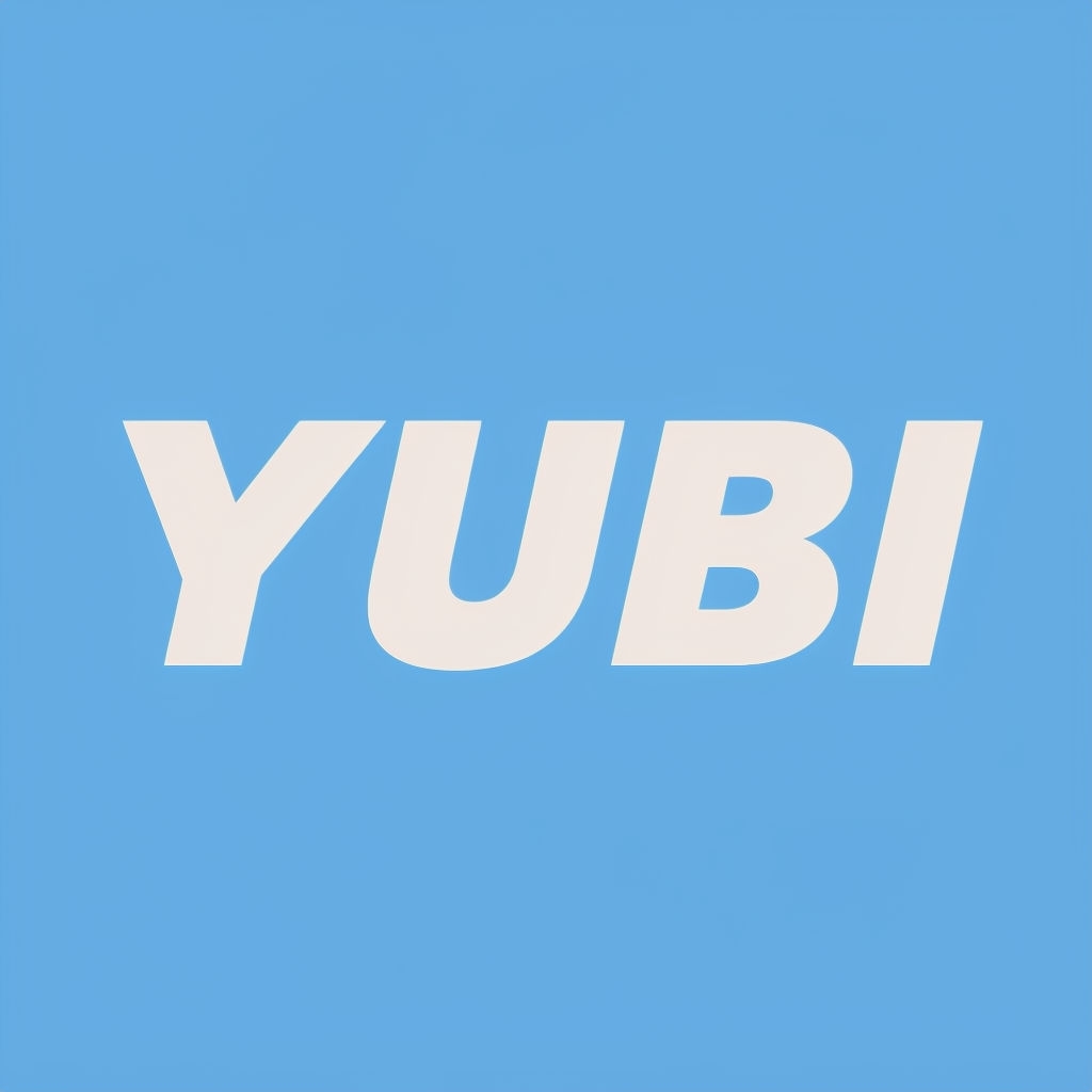 Minimalist YUBI Text Graphic with Sky Blue Background Logo