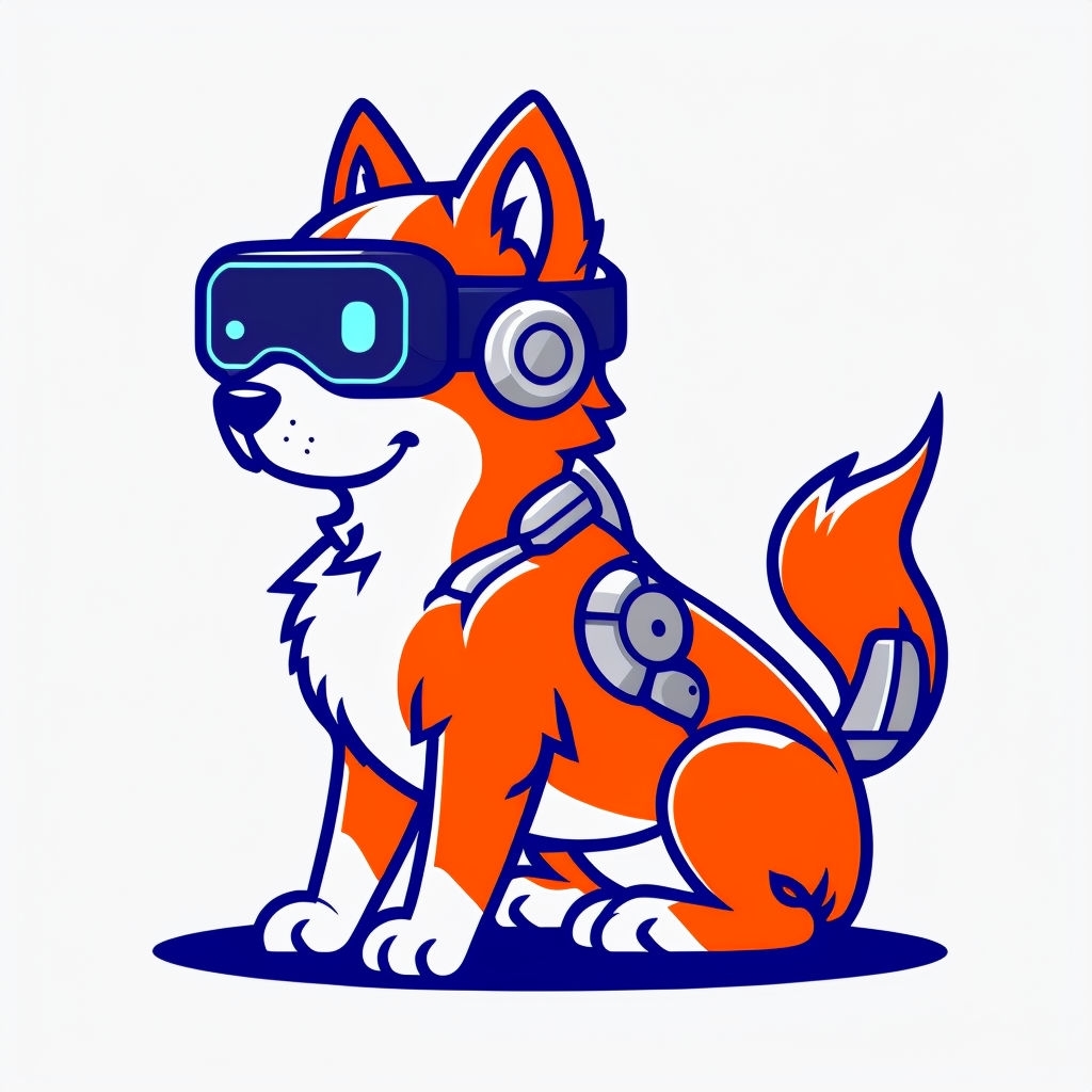 Playful Cartoon Robotic Dog with VR Headset Illustration Sticker