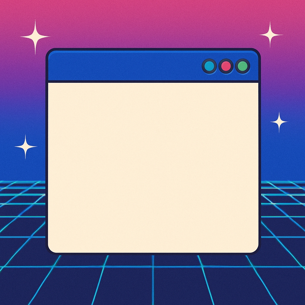 Retro-Futuristic Window Frame with Neon Grid Illustration Social Media Post