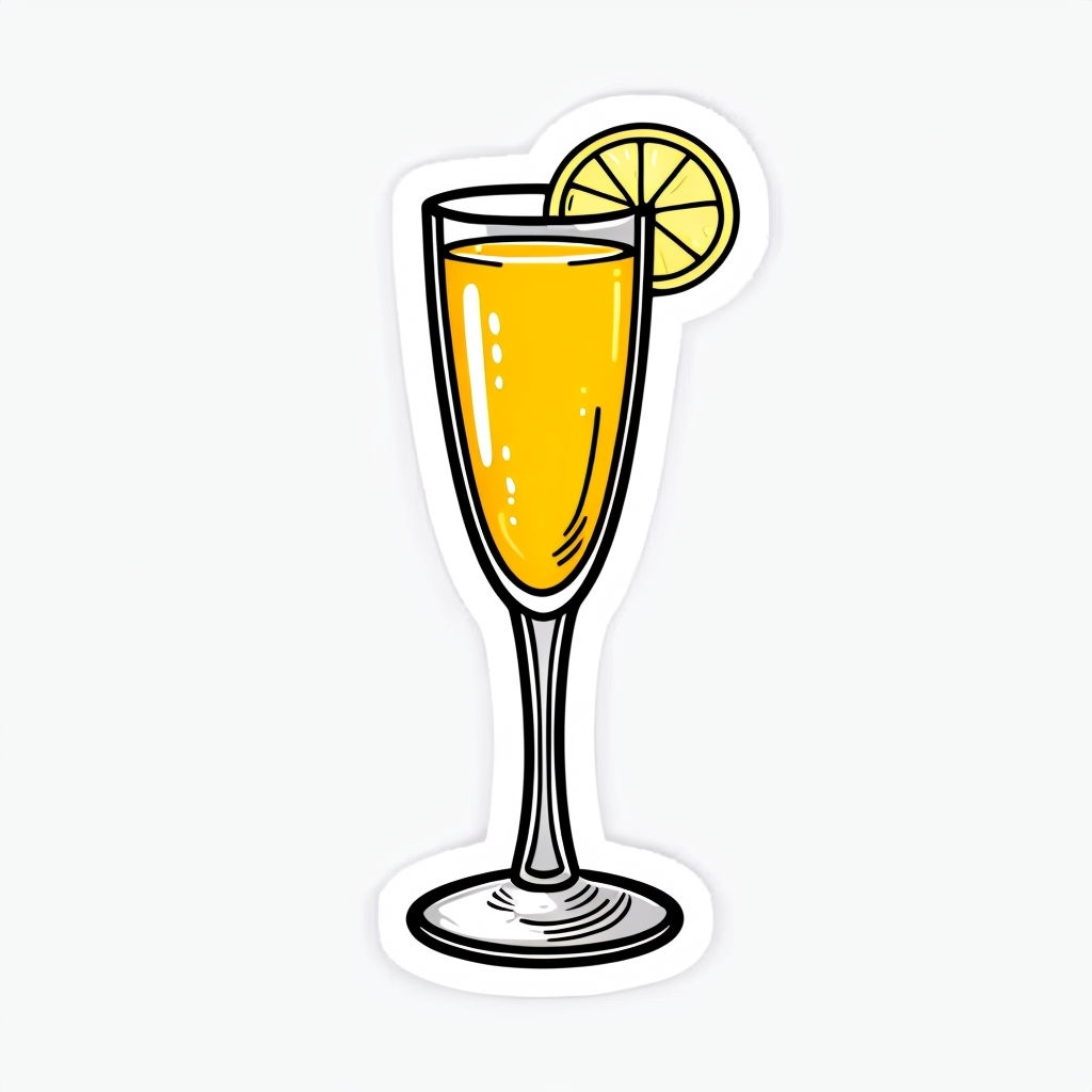 Playful Cartoon Champagne Flute with Lemon Slice Sticker