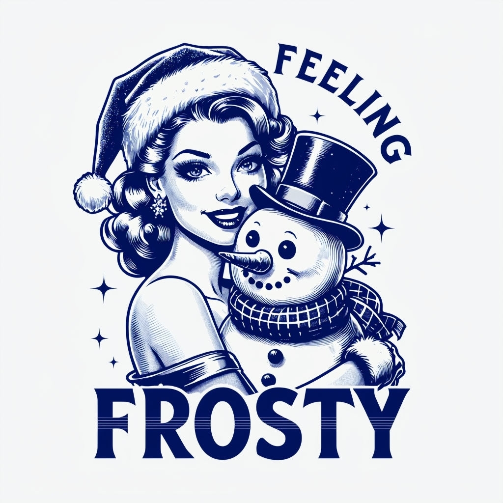 Glamorous Vintage Woman with Snowman Feeling Frosty T-Shirt