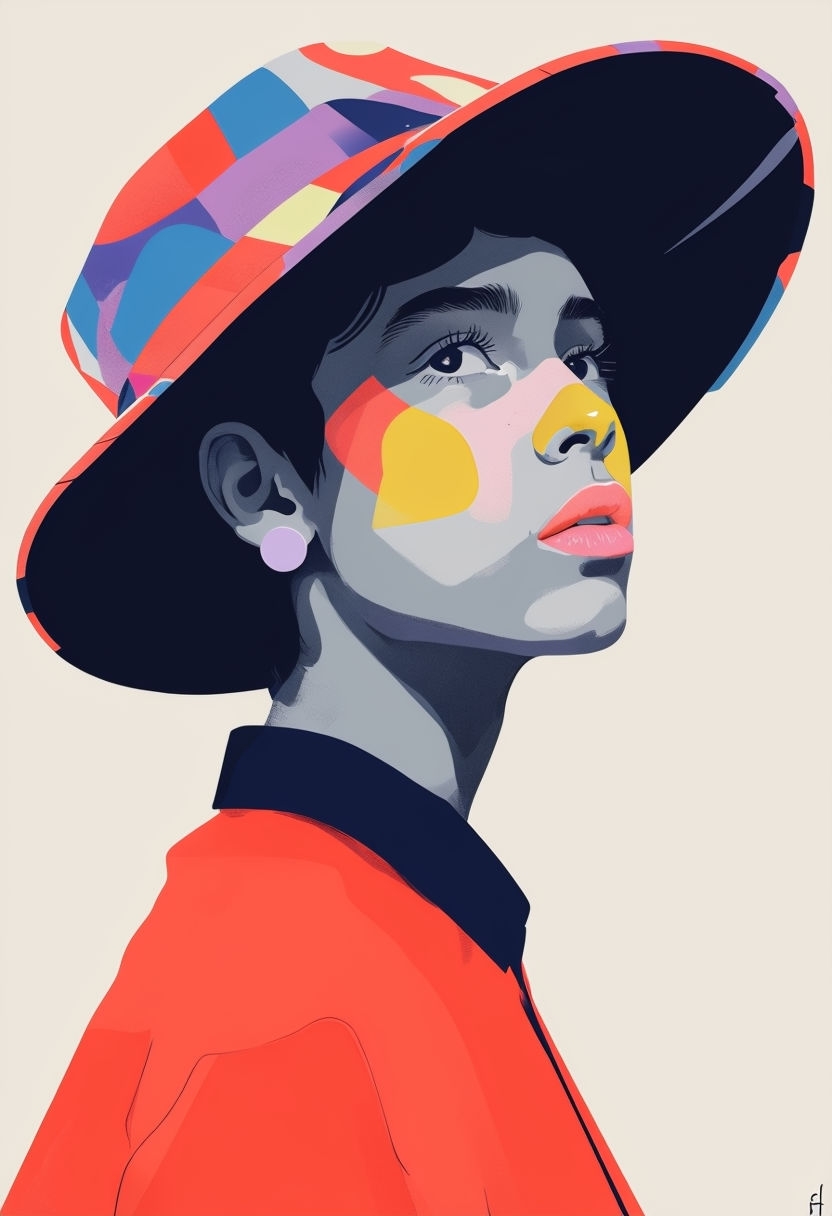 Colorful Abstract Portrait of a Young Person with Hat Art