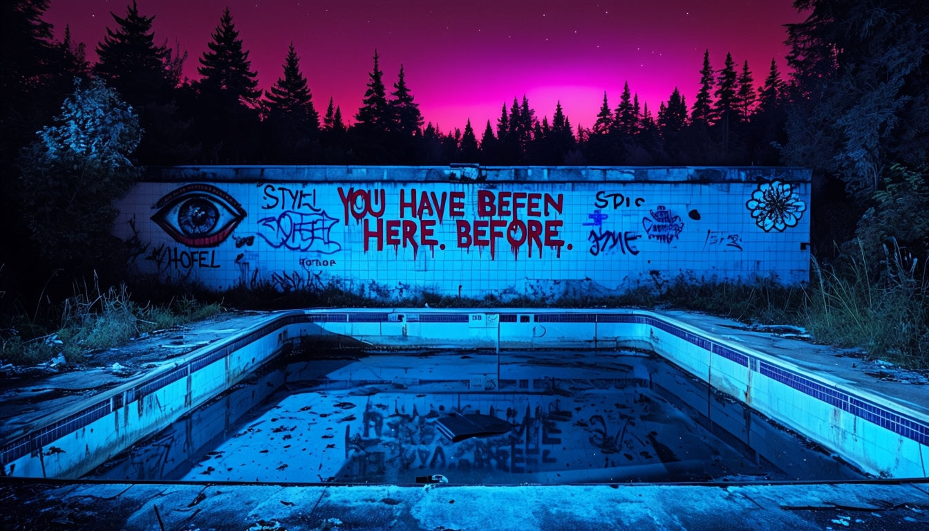Eerie Abandoned Swimming Pool Night Scene Virtual Background