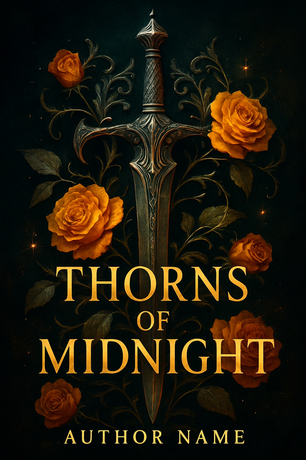 Ornate Silver Sword with Roses on Dark Fantasy EBook Cover