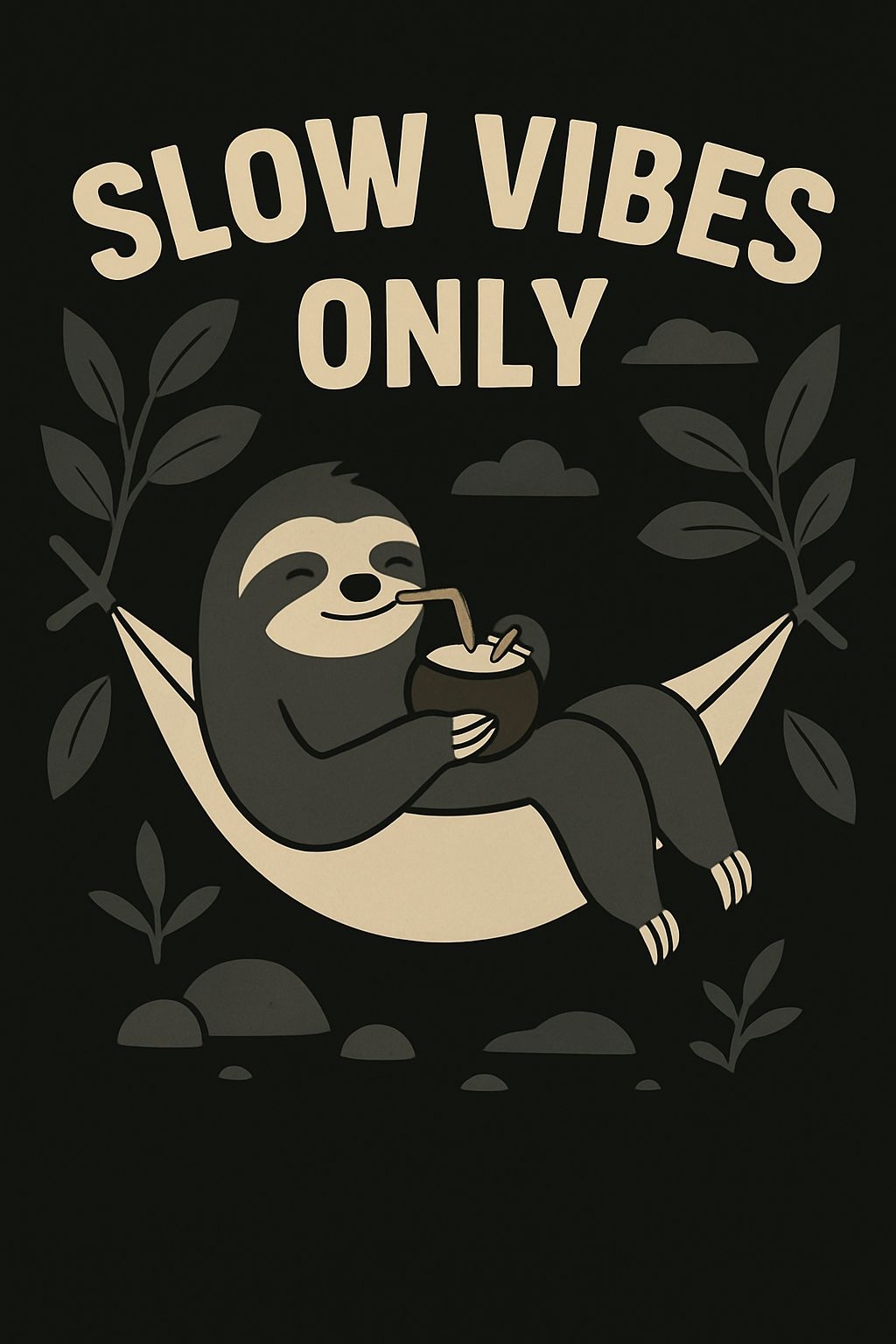 Chill Sloth Enjoying Coconut Drink with SLOW VIBES ONLY T-shirt